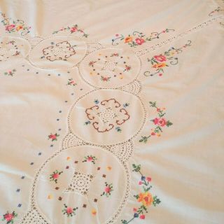 Vintage Hand Made Cut Work Embroidery and Crochet Tablecloth 80 