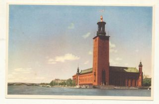 Postcard Sweden Stockholm Stadhuset Vasterbron Town Hall West Bridge Unposted