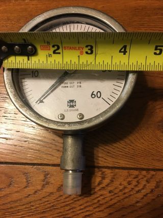 Vintage USG (US Gauge Co. ) 0 - 60 PSI Pressure Gauge 4.  5” Diameter Face STEAMPUNK 3
