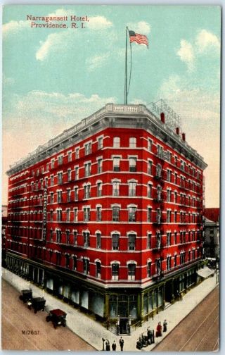 Providence Rhode Island Postcard Narragansett Hotel Street View C1910s