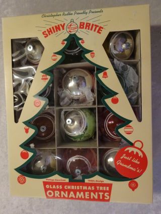 Vtg 2002 Christopher Radko Shiny Brite Box Of 12 Round Ornaments 2 Designs