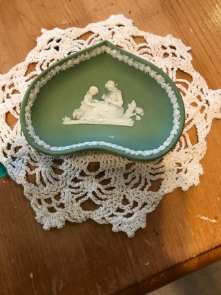 Vintage Mini Wedgewood Green Heart Dish Mother With Child Jasper Ware England