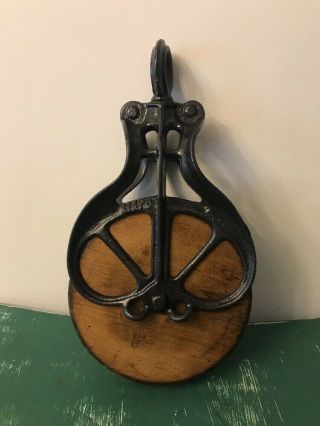 Antique Cast Iron And Wood Barn Pulley H176