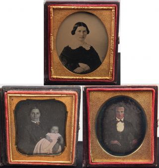 2 Antique Cased 1/6th Plate Daguerreotypes & 1 Ambrotype,