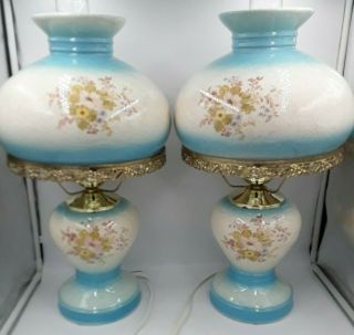 Vintage Cermic Hurricane Lamps Blue/white/pink Floral Table Lamps