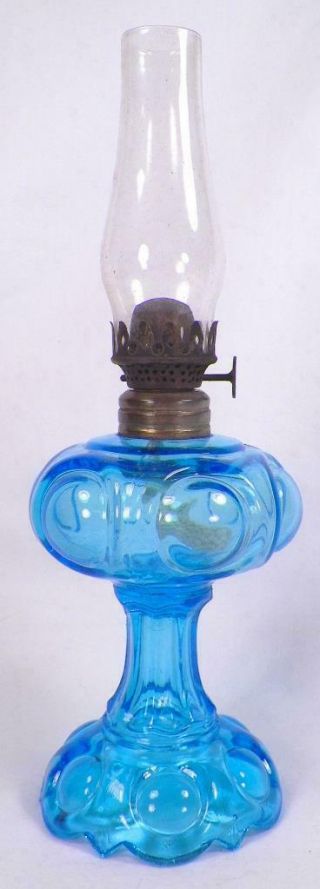 Antique Miniature Lamp Daisy Kerosene Oil Blue Glass Butler Brothers Eapg 1912