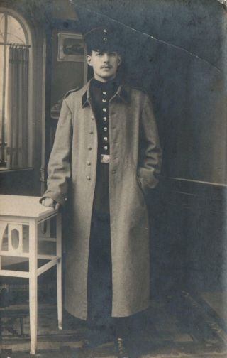 Wwi German Army Soldier Officer In Overcoat Military Photo Postcard