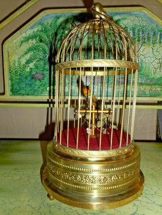 Antique Automaton Singing Bird In Brass Cage - Mechanical Well