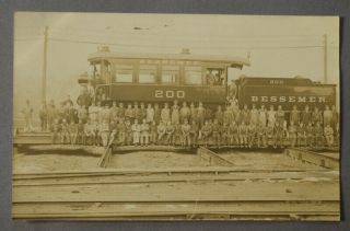 Ca.  1908 Rppc Bessemer & Lake Erie Railroad Train Engine 200 Railroad Workers