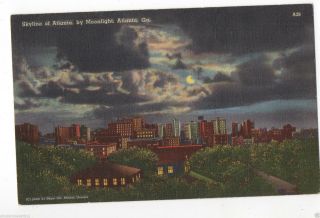 Georgia Postcard Atlanta Ga Skyline By Moonlight Color