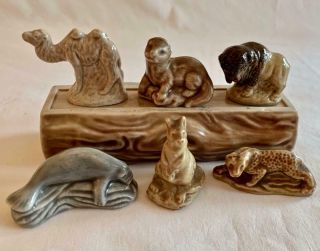 7 Wade Whimsy Ceramic Figurines Log Camel Kangaroo Leopard Manatee Otter Buffalo