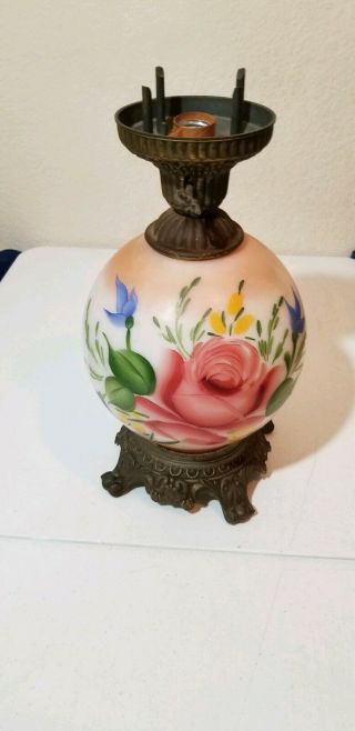 Antique Gone With The Wind Electric Hurricane Lamp Hand Painted Base Only