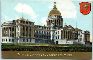 Jackson,  Mississippi Postcard State Capitol Building Embossed C1910s