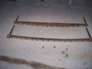 Two Antique Vintage Two Man Crosscut Logging Saws 66 " Blades With Handles