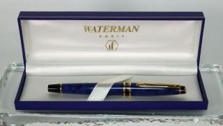 1998 Waterman Expert Ii Lapis Blue Marble & Gold F Fine Nib Fountain Pen