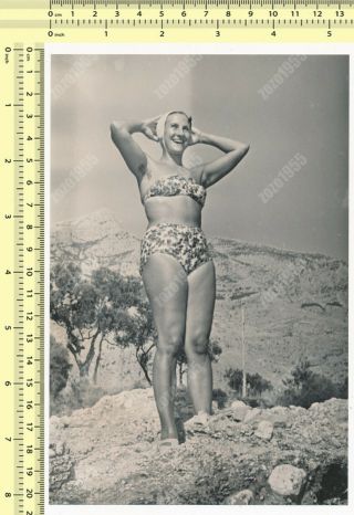 Hairy Armpit Bikini Woman On Beach,  Swimwear Lady Portrait Old Photo