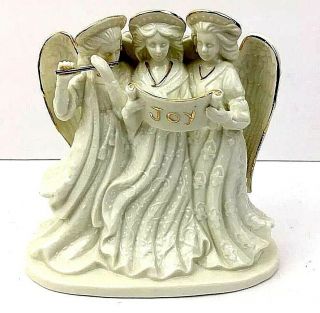 Three Singing Angels Statue " Joy " Scroll/flute 7 " Ceramic Gold Trim Rich Detail