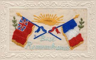 Best Remembrance: Ww1 Patriotic Embroidered Silk Postcard