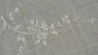 Vintage 82 " X 65 " Ivory White Embroidered Organdy Linen Tablecloth - Faint Stain
