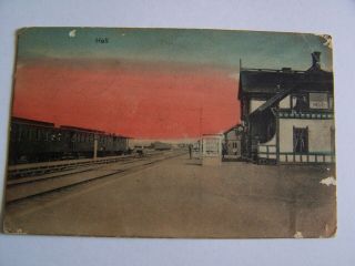 1914 Postcard Hell Railway Station Norway & 2 Hell Postmarks & Stamp Train