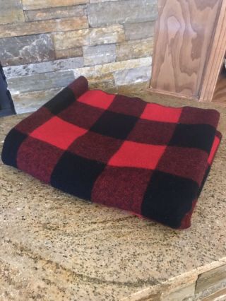Vintage Woolrich Pearce Red Black Buffalo plaid Blanket 72 X 60 Wool 3