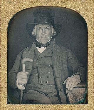 Great Character Rugged Man Wearing Big Hat Cane 1/6 Plate Daguerreotype E753