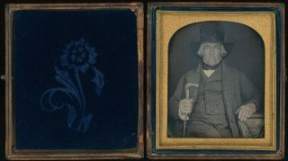 Great Character Rugged Man Wearing Big Hat Cane 1/6 Plate Daguerreotype E753 2