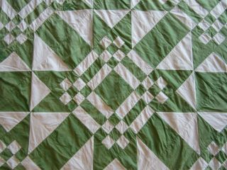Vintage Hand Sewn Green White Quilt Top