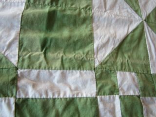 Vintage Hand Sewn Green White Quilt Top 5