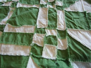Vintage Hand Sewn Green White Quilt Top 8