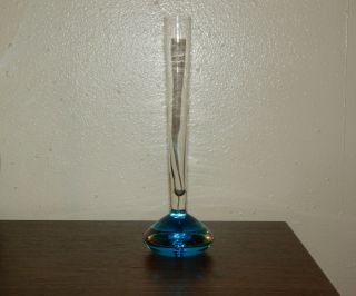 Clear Glass And Blue Bud Vase With A Heavy Blue Art Glass Base