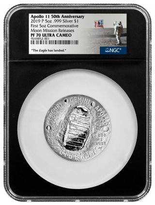 2019p Us Apollo 11 5oz Silver Dollar Moon Mission Releases Ngc Pf70 Blk Sku58656
