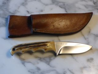 Harold Corby Custom Fixed Blade Fighter Knife W/ Stag Handle And Leather Sheath