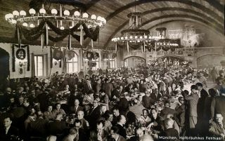 Rppc Postcard Munich Germany Early 1900s Rare Hofbrahaus Banquet Hall Beer Octob