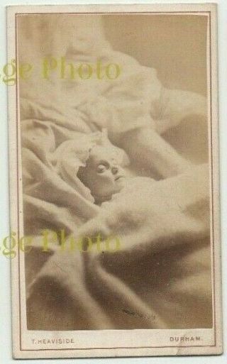 Old Cdv Photo Baby In Bed Post Mortem Thos.  Heaviside Durham Vintage C.  1880