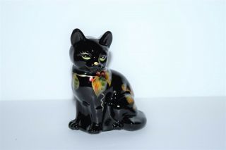 Lenox Fenton Black Cat Painted Art Glass Figurine Artist Signed S Stepens