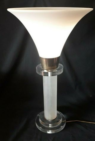 Vintage Hollywood Regency Karl Springer Brass Lucite Glass Torchiere Table Lamp