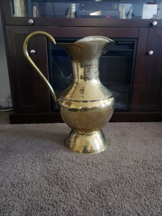 Vintage Very Large Hand Made Hammered Solid Brass Pitcher 22 " Tall