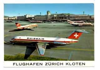 Flughafen Zurich Kloten Airport Switzerland Postcard Swissair Airplane Planes