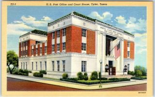 Tyler,  Texas Postcard " U.  S.  Post Office & Court House " Curteich Linen C1940s