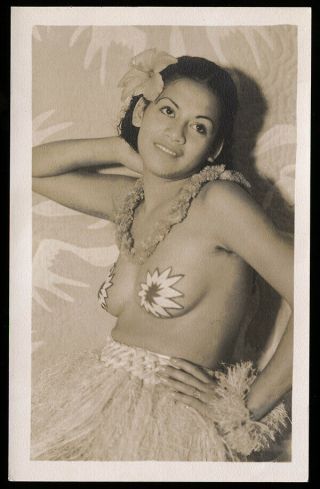 1930s Risque Rppc Real Photo Postcard Pretty Hula Girl Island Pin - Up Topless Nr