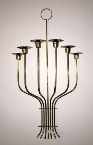 Pair Vintage Tommi Parzinger Mid Century Art Deco Brass Candle Holder Sconces
