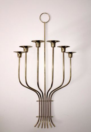 PAIR Vintage Tommi Parzinger Mid Century Art Deco Brass Candle Holder Sconces 2