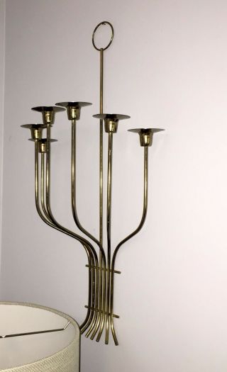 PAIR Vintage Tommi Parzinger Mid Century Art Deco Brass Candle Holder Sconces 6
