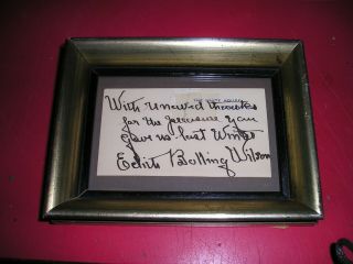 White House Woodrow Wilson Edith Bolling Wilson Signed White House Card Note