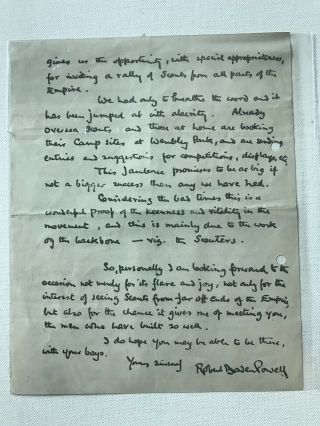 Boy Scout Official Letter Signed Baden Powell Dated On 1923 2
