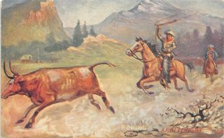 C20 - 2299,  Ranch Scene,  Cowboys,  Roping,  Cattle.
