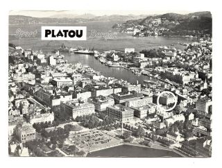 Sport Platou Bergen Norway Postcard Aerial View Black And White Ships Buildings