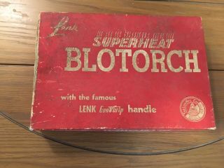 Lenk Superheat Blotorch Model No 222 Alcohol Handheld Heat Gun Vintage W/ Box