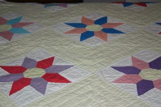 Vintage 8 Point Star Hand Stitched Quilt Pastels 86 X 72